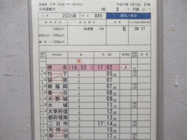 長崎運輸センター　1組1行路「特急かもめ」