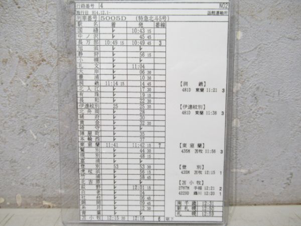 車掌時刻表　寝台特急日本海・特急北斗・寝台特急北斗星 揃い