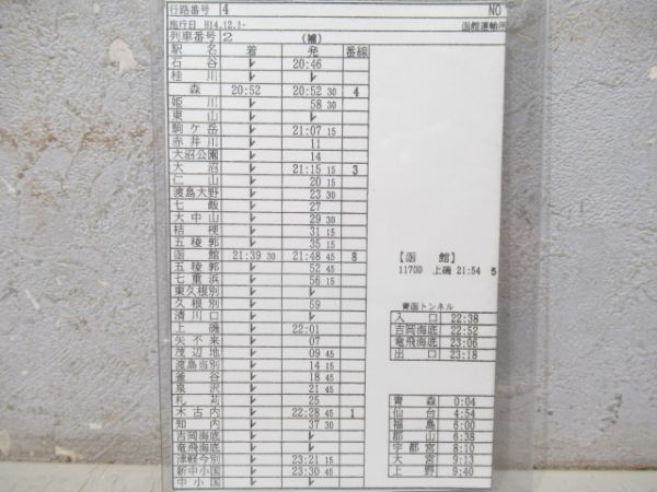 車掌時刻表　寝台特急日本海・特急北斗・寝台特急北斗星 揃い