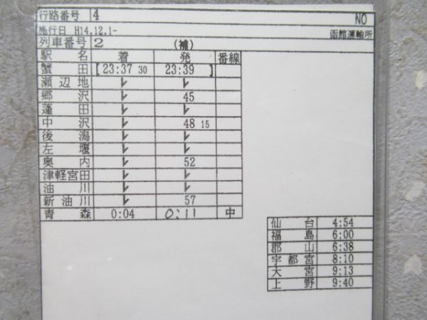 車掌時刻表　寝台特急日本海・特急北斗・寝台特急北斗星 揃い