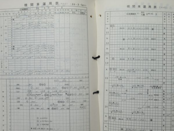 広島鉄道管理局 動力車運用表 (EL・DL・EC・DC)