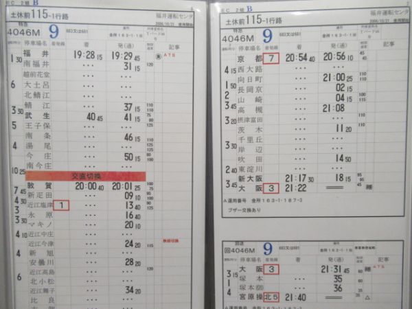 福井運輸センター　115-1行路揃い「サンダーバード」