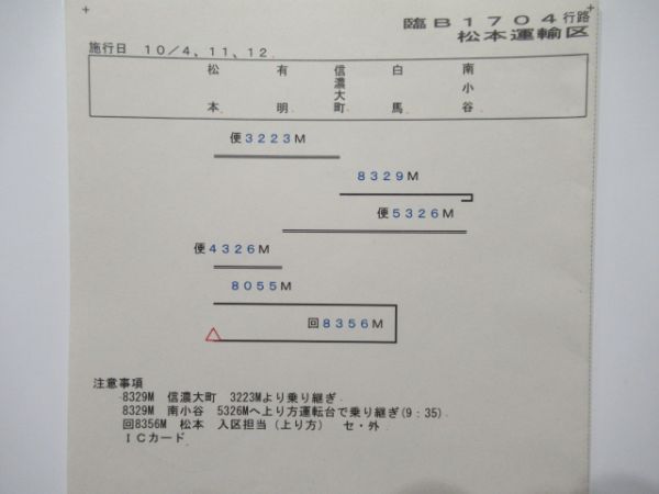 松本運輸区 臨B1704行路 揃い (特急あずさ)