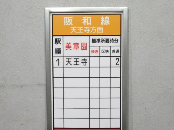 阪和線・大阪環状線 美章園駅 所要時間表示板