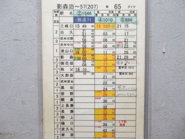秩父鉄道 乗務員仕業時刻表 ②仕業 [急行入り]