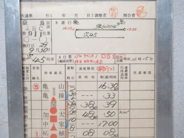 奈良区臨BC第911仕業揃い「D51」アルミ枠付き　通票入り