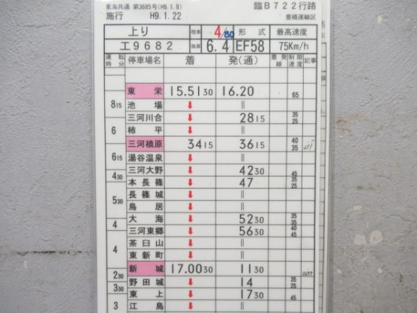 豊橋運輸区　臨B722行路揃い「EF58」