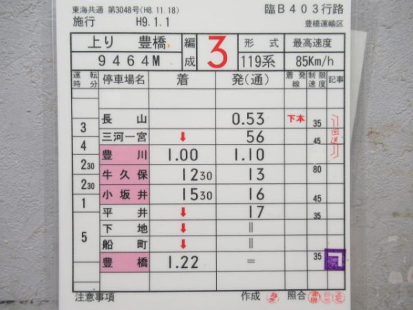 豊橋運輸区　臨B403行路揃い「119系」