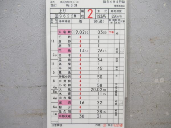豊橋運輸区　臨B494行路揃い「193系」