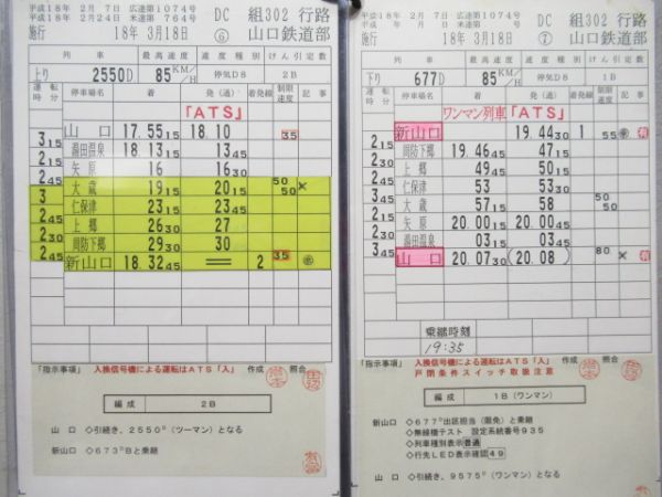 山口鉄道部　DC組302行路揃い