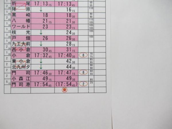 門司港運転区　平休1組6行路揃い