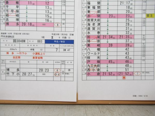 門司港運転区　平休1組6行路揃い