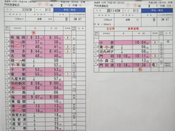 門司港運転区　平休1組6行路揃い