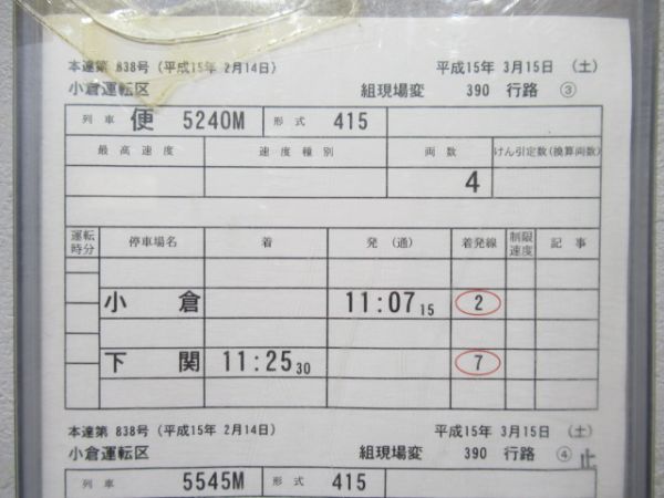 小倉運転区　組現場変390行路揃い