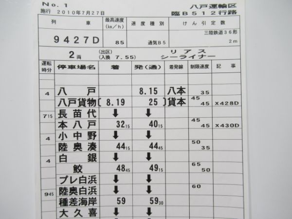 八戸運輸区　DC本線臨B512行路揃い「リアスシーライナー」