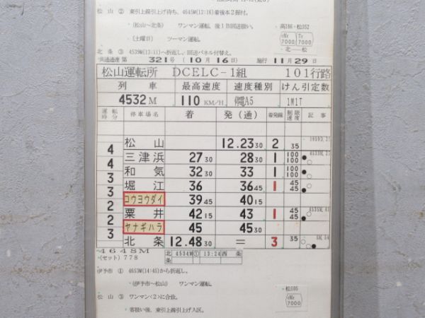 松山運転所 予讃線 101行路 揃い