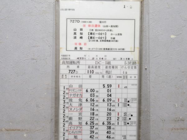 高知運転所 土讃線 53行路 揃い 高知運転所 土讃線 53行路 揃い