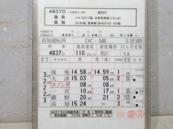 高知運転所 土讃線 53行路 揃い 高知運転所 土讃線 53行路 揃い