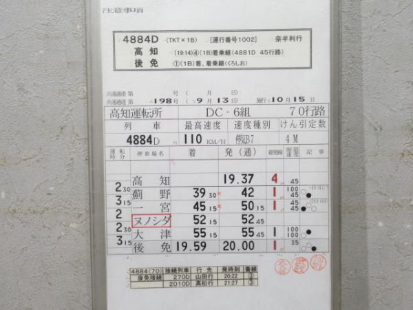 高知運転所 土讃線 70行路 揃い 高知運転所 土讃線 70行路 揃い