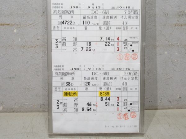 高知運転所 土讃線 70行路 揃い 高知運転所 土讃線 70行路 揃い