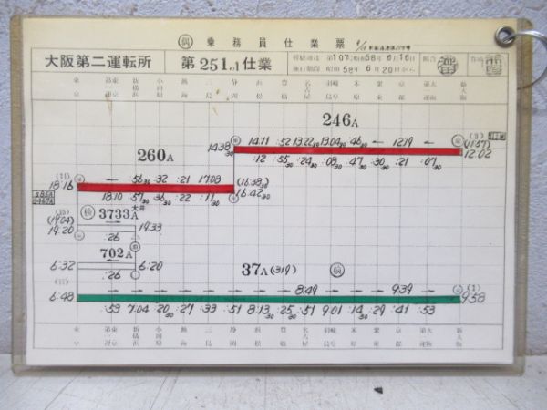 0系新幹線乗務員仕業票　大阪第二運転所