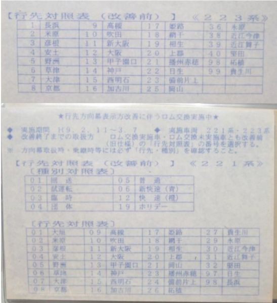 電車乗務行路表 姫路列車区 土休-平 19行路 揃い