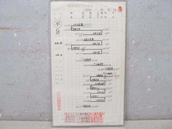 電車運転士仕業票 鶴見線 平 9仕業 揃い　