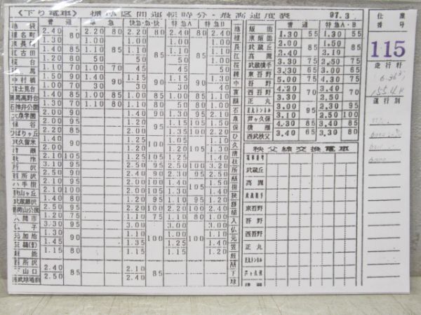 電車運転士行路表 西武池袋線 115行路 揃い