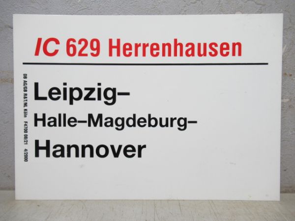 DBドイツ国鉄サボ　ICヘレンハウゼン/同じ