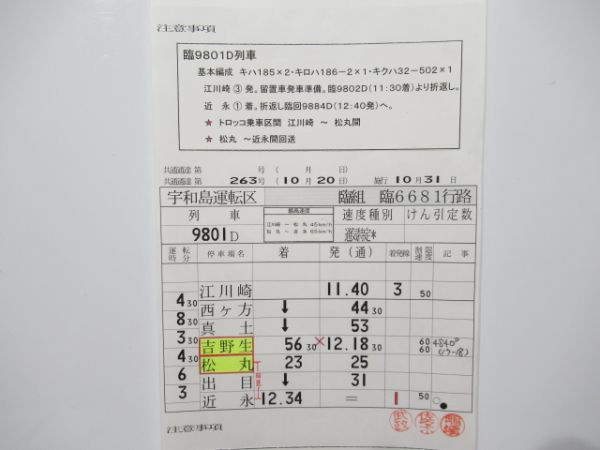 宇和島運転区　バラ7枚「アイランドEXP・キハ54系トロッコ等」